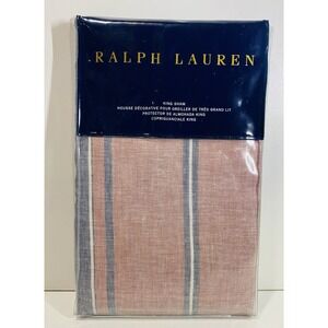 Ralph Lauren Oakview King Sham Essex Red Salmon Striped Cotton Linen Portugal